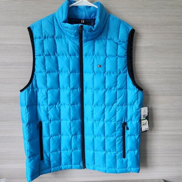 Tommy Hilfiger Mens Tropical Blue Polyester Duck Down Puffer Vest L/G - Picture 1 of 16
